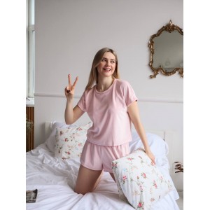 Велюровая женская пижама (футболка+шорты) Extraordinary Розовая. Photo 2